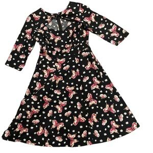 Cherry Velvet S butterflies and daisies pinup dress with long sleeves